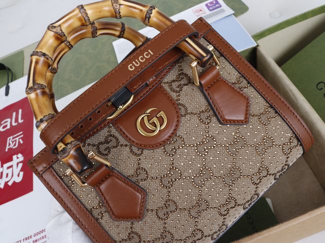 Gucci Diana embroidered small tote bag 675800 brown