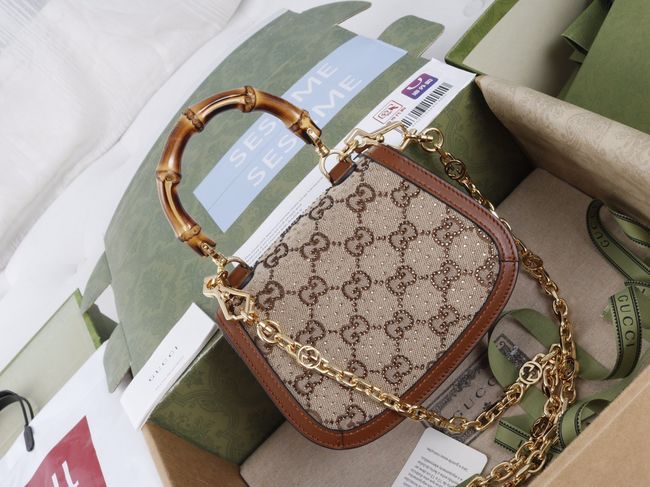 Gucci embroidered small tote bag 735116 brown Gucci embroidered small tote bag 735116 brown