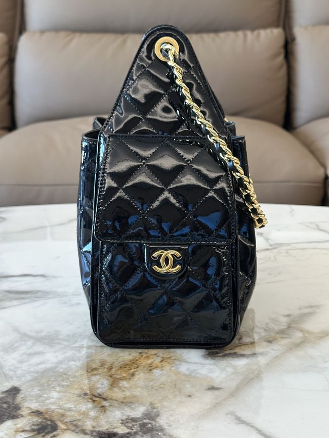 CHANEL 25 SMALL HANDBAG patent leather AS5293 black CHANEL 25 SMALL HANDBAG patent leather AS5293 black