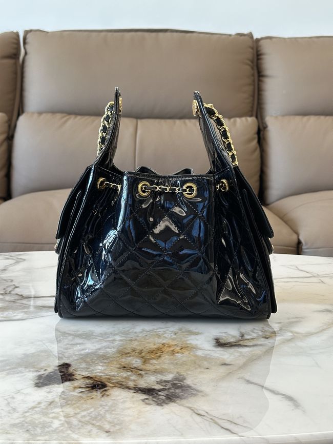 CHANEL 25 SMALL HANDBAG patent leather AS5293 black CHANEL 25 SMALL HANDBAG patent leather AS5293 black
