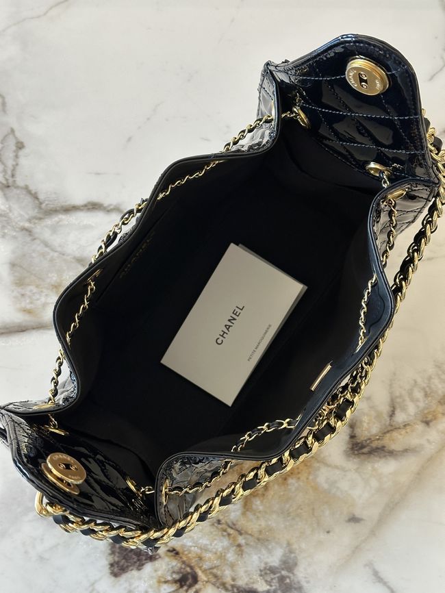 CHANEL 25 SMALL HANDBAG patent leather AS5293 black CHANEL 25 SMALL HANDBAG patent leather AS5293 black