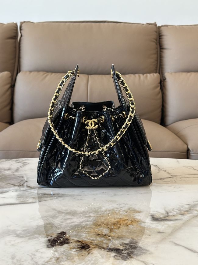 CHANEL 25 SMALL HANDBAG patent leather AS5293 black CHANEL 25 SMALL HANDBAG patent leather AS5293 black