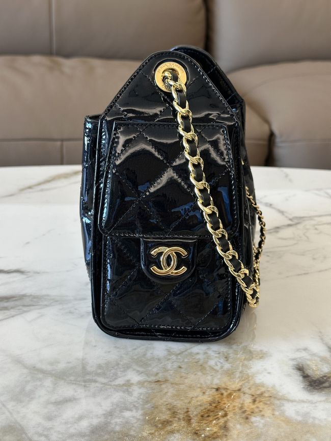 CHANEL 25 Mini Handbag patent leather AS5631 black CHANEL 25 Mini Handbag patent leather AS5631 black