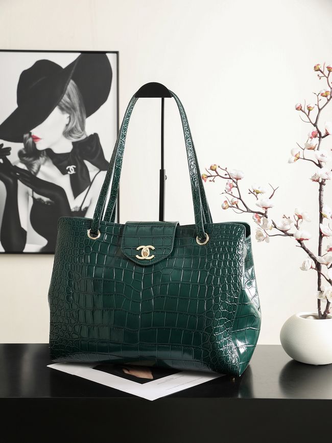 Chanel Shopping Bag Crocodile Embossed AS6242 dark green